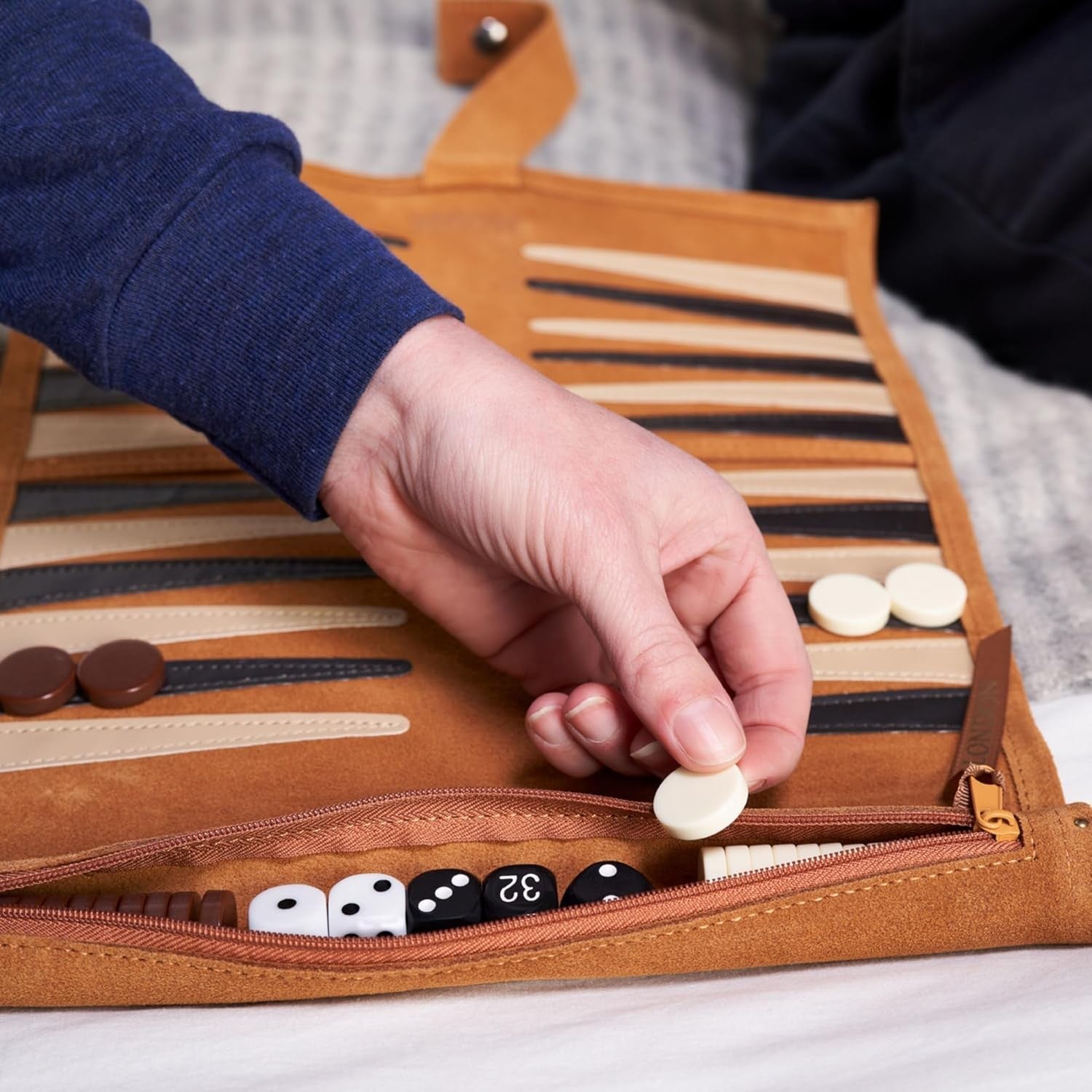 Luxury Leather Backgammon Set Roll Up Travel Board Game Dice Pieces