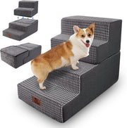 4 Step Dog Stairs Ramp for High Bed Non Slip Foldable Grey