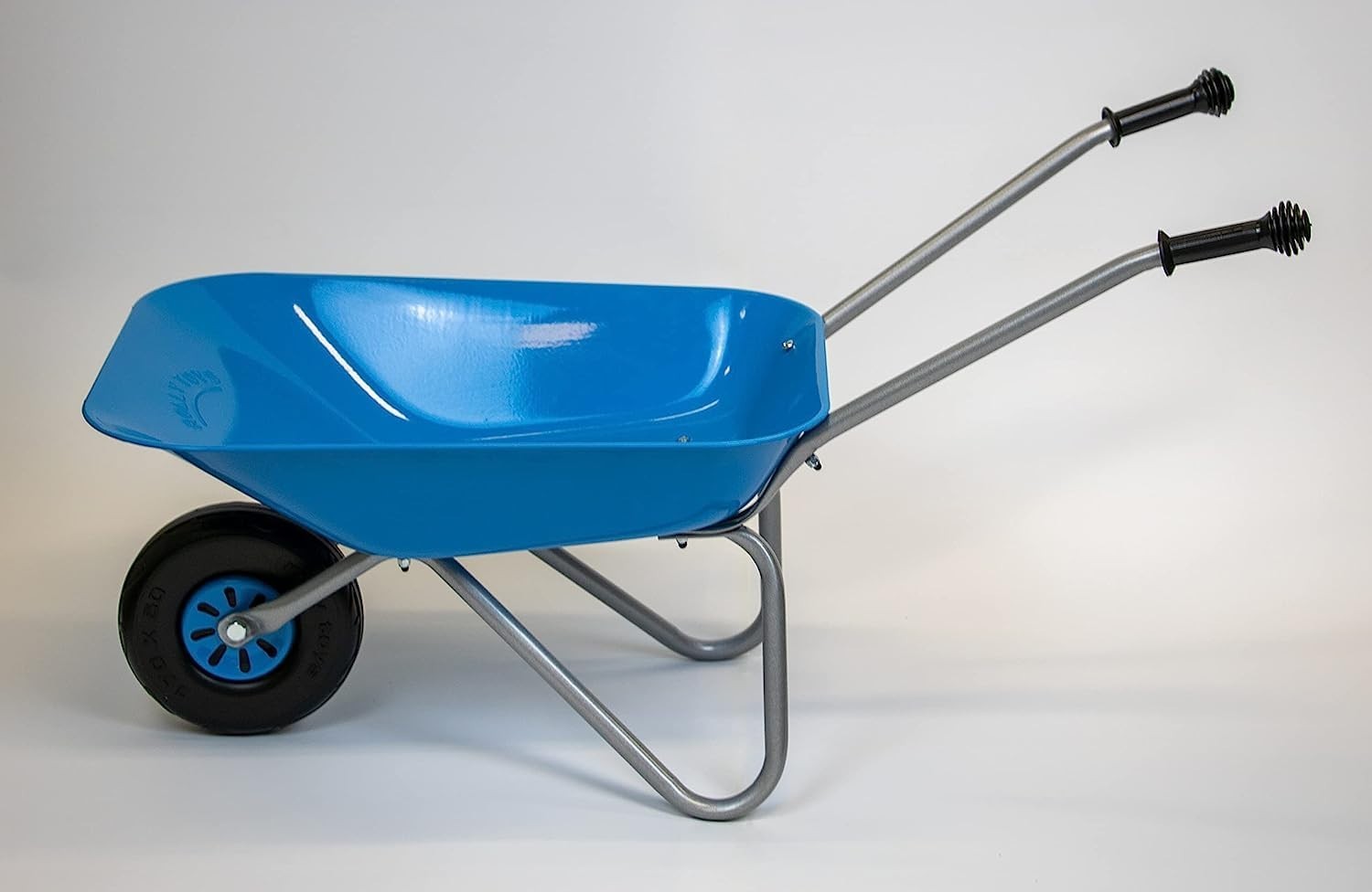 Kids Silver/Blue Metal Wheelbarrow – Plastic Handles, Tubeless Tyre, 25kg Load