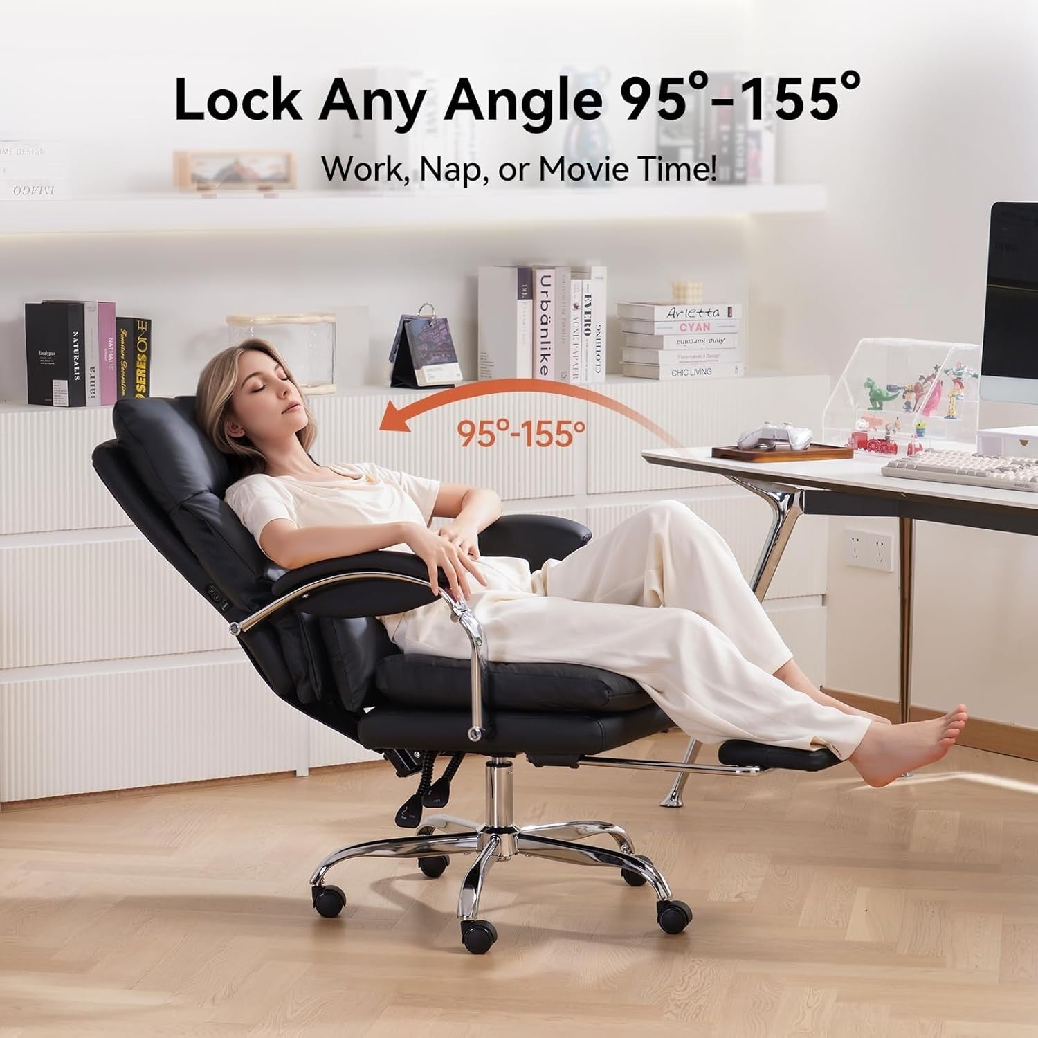 Heated Massage Office Chair Recliner Footrest Ergonomic High Back Black
