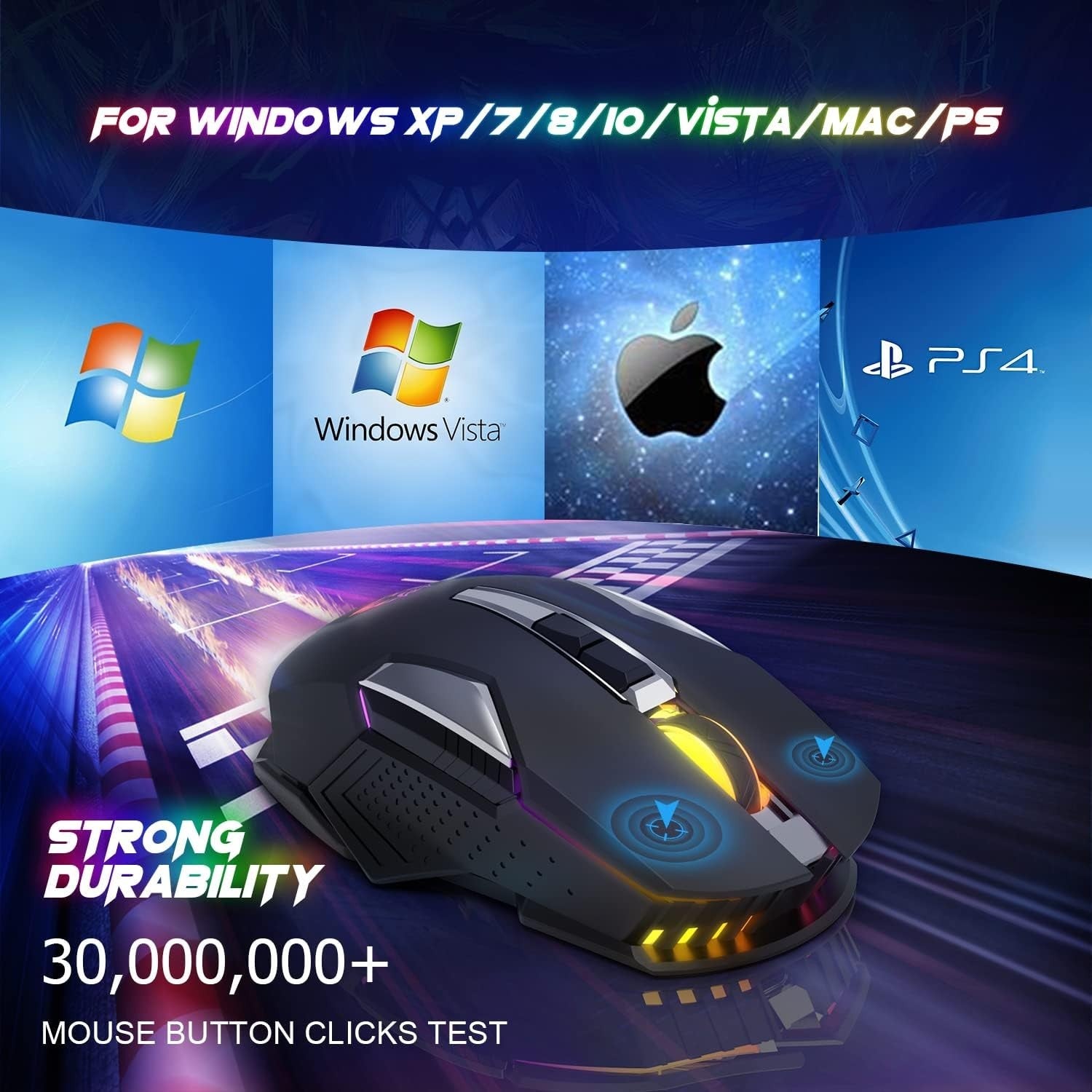 Wireless Gaming Mouse RGB 2400 DPI Rechargeable Silent Black
