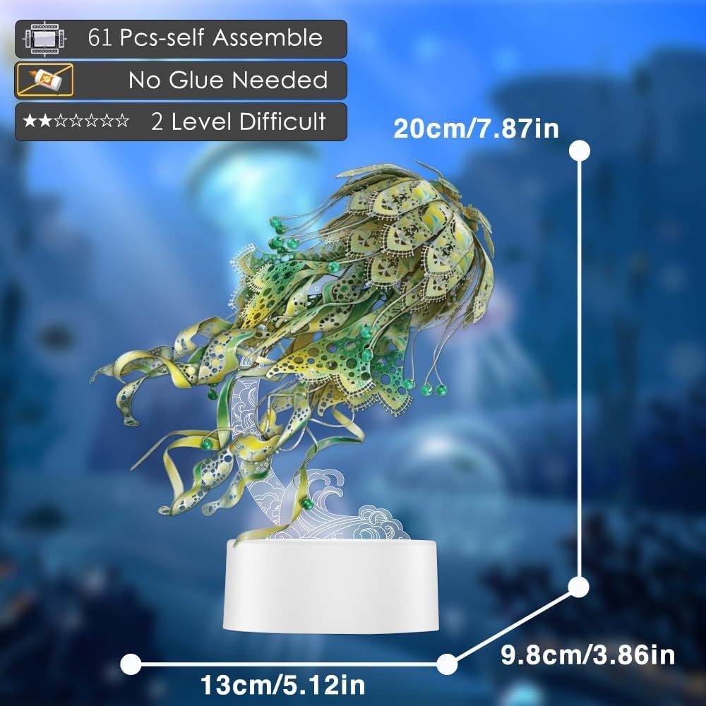 3D Metal Jellyfish Puzzle Kit for Adults Teens – 61pcs Marine Craft DIY Art