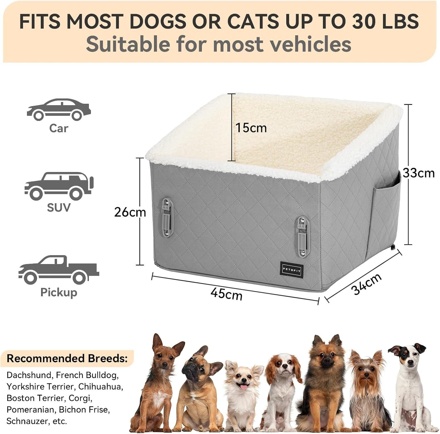 Dog Booster Car Seat Elevated Pet Travel Bed Safety Leash 13kg