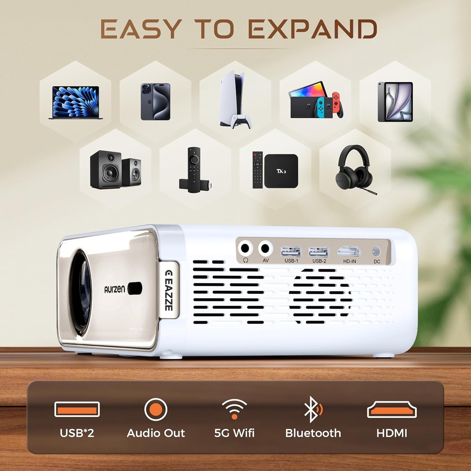 1080P Smart Projector 4K Netflix Dolby WiFi Bluetooth Auto Focus