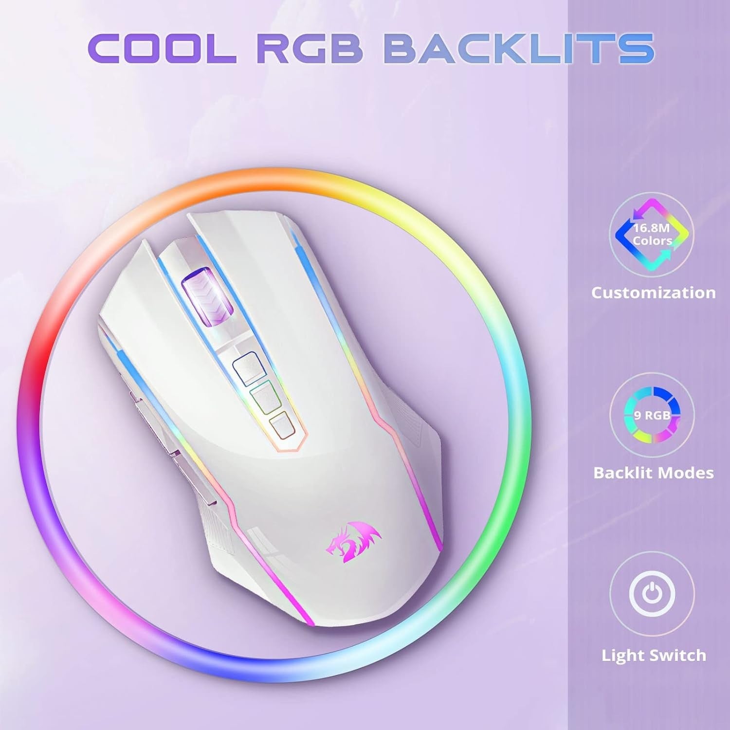 Wireless Gaming Mouse 8000 DPI RGB 9 Button Rechargeable White