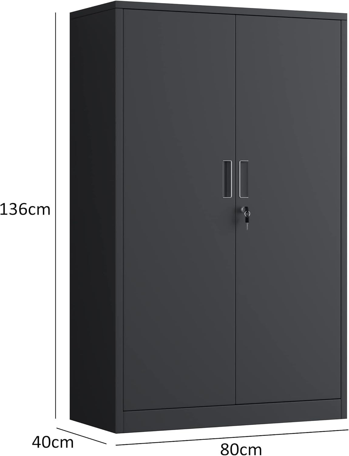 Black Metal Storage Cabinet Lockable 3 Shelf Office Garage Cupboard