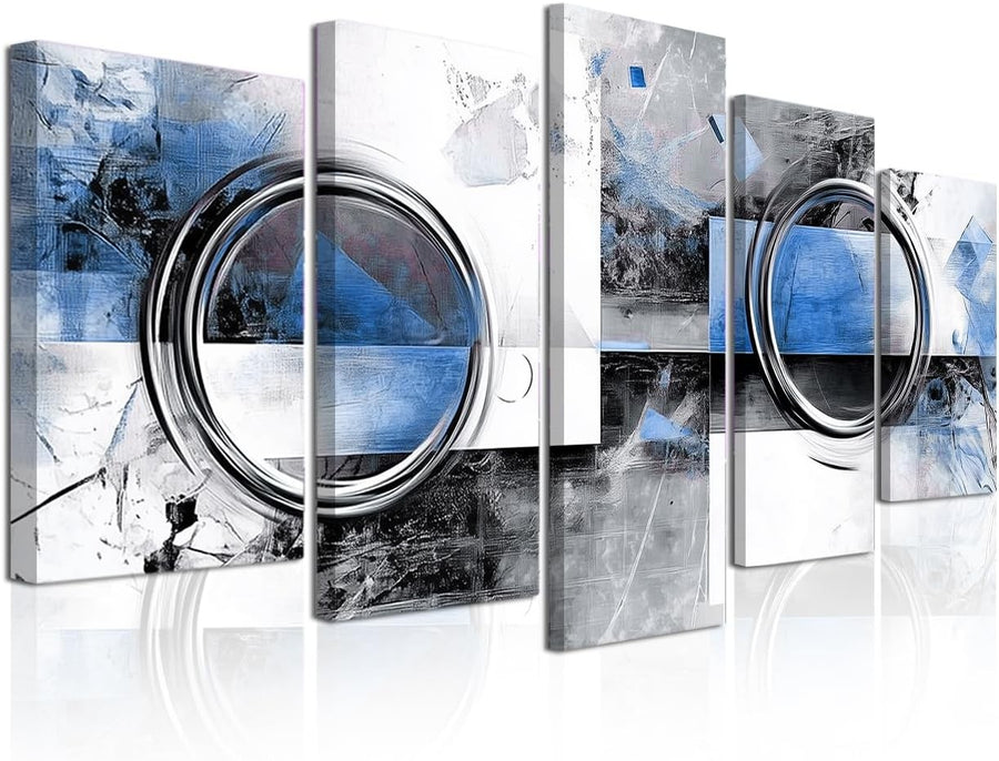 Blue Grey Abstract Canvas Wall Art 5 Piece Framed Set