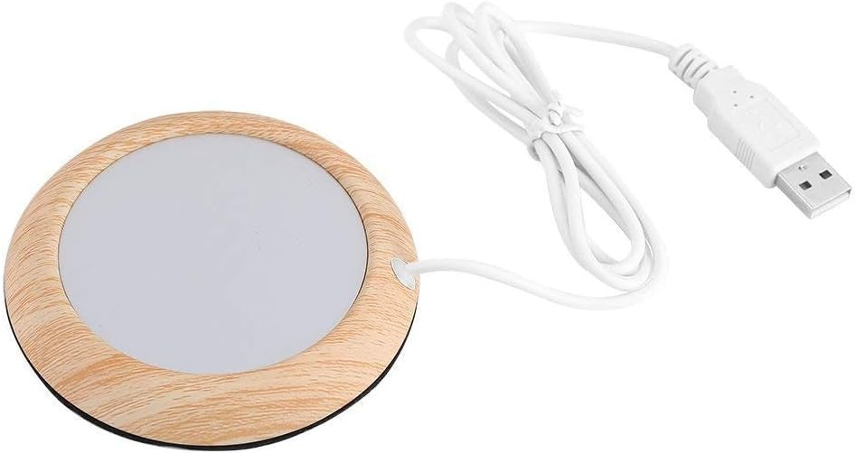 USB Cup Warmer Brown Wood Grain Desk Coffee Heater Pad