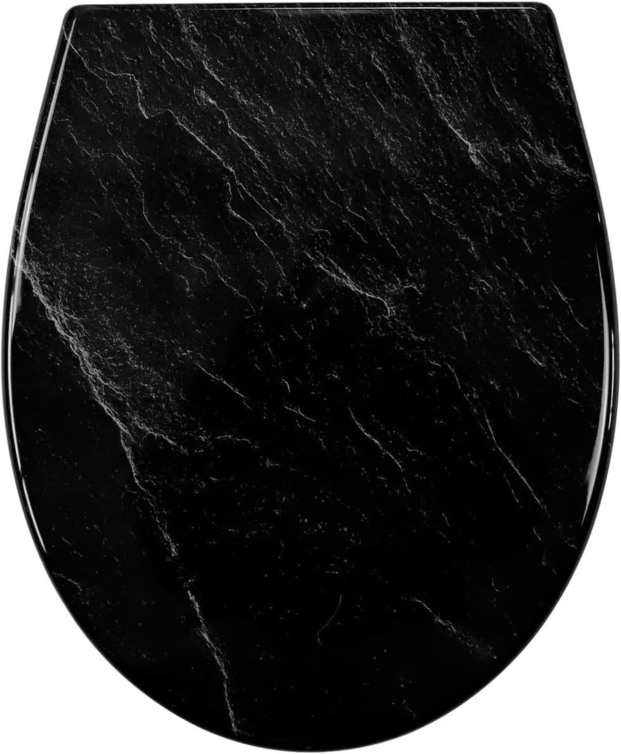 Black Marble Toilet Seat Soft Close Duroplast Quick Release Top Fix 45x37cm