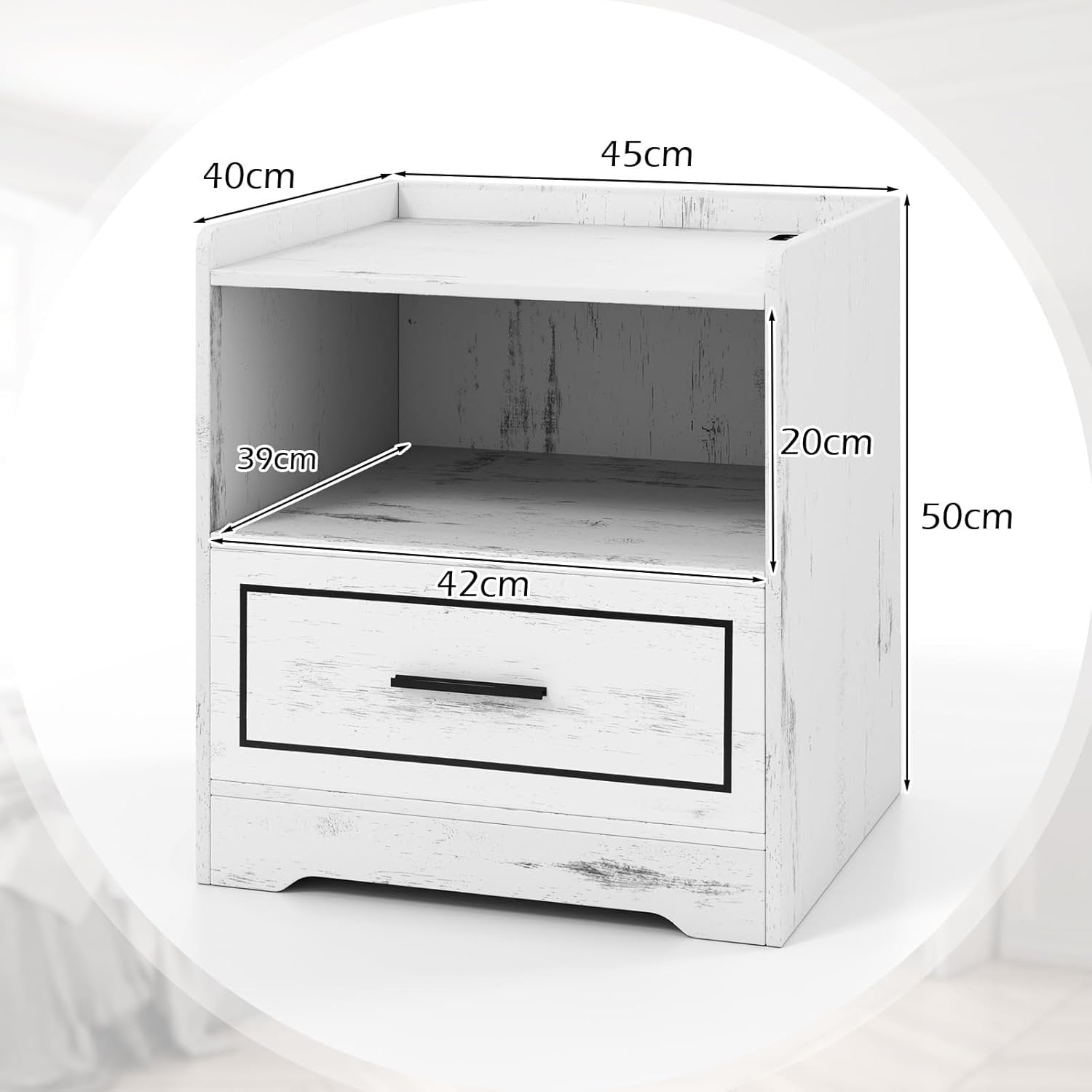 Set of 2 LED Bedside Tables with USB Charging Station & Storage | Modern