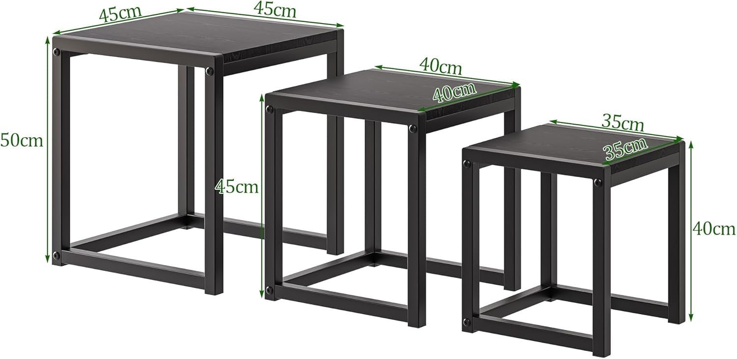 3 Black Nesting Coffee Tables Set of 3 Rectangular Steel MDF Side End Table