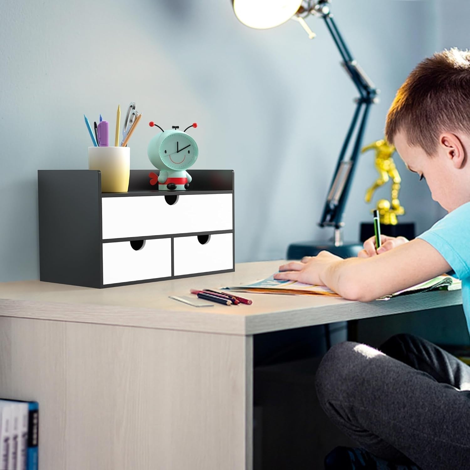 Bamboo Desk Organizer with 2 Drawers | Desktop Storage for Office & Home