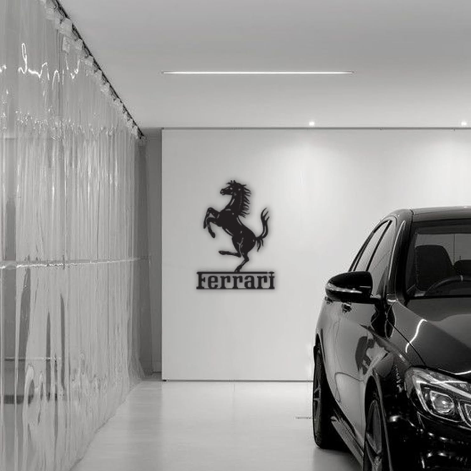 Ferrari Metal Wall Art Car Logo Decor Black 74x47.6cm Garage