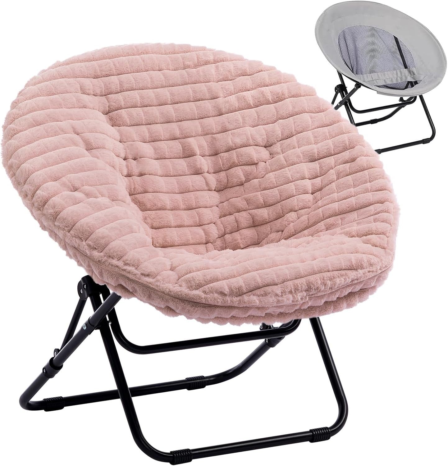 Soft Faux Fur Folding Moon Chair - Portable Lounge Chair for Bedroom, Pink