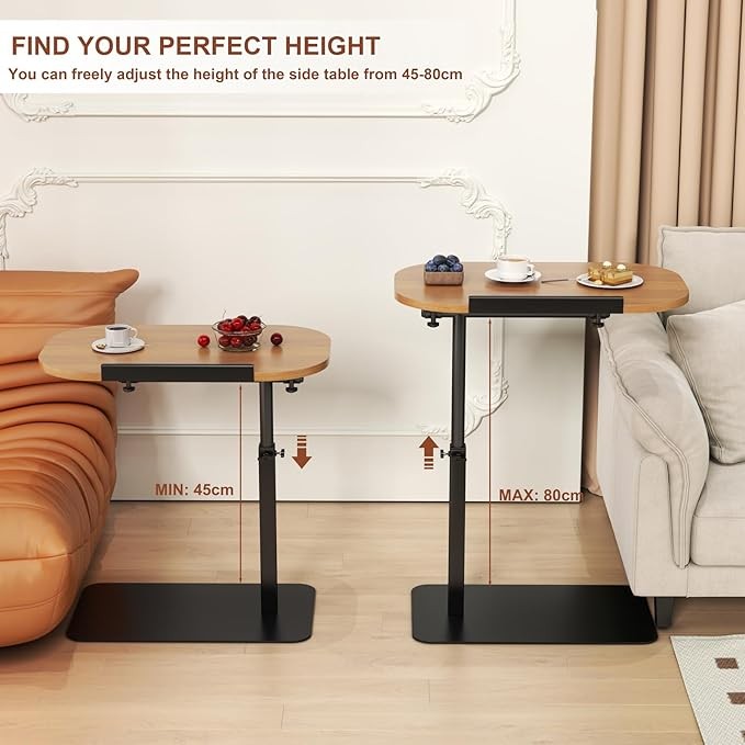 Wooden C Shaped Laptop Side Table Adjustable Height 360 Swivel Sofa Bed