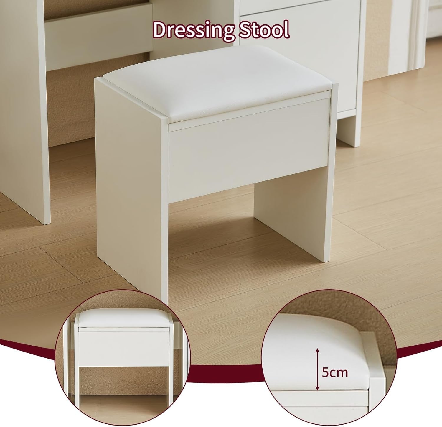 Vanity Table w/ LED Sliding Mirror, 4 Drawers & Stool, Makeup Desk White 87x40cm