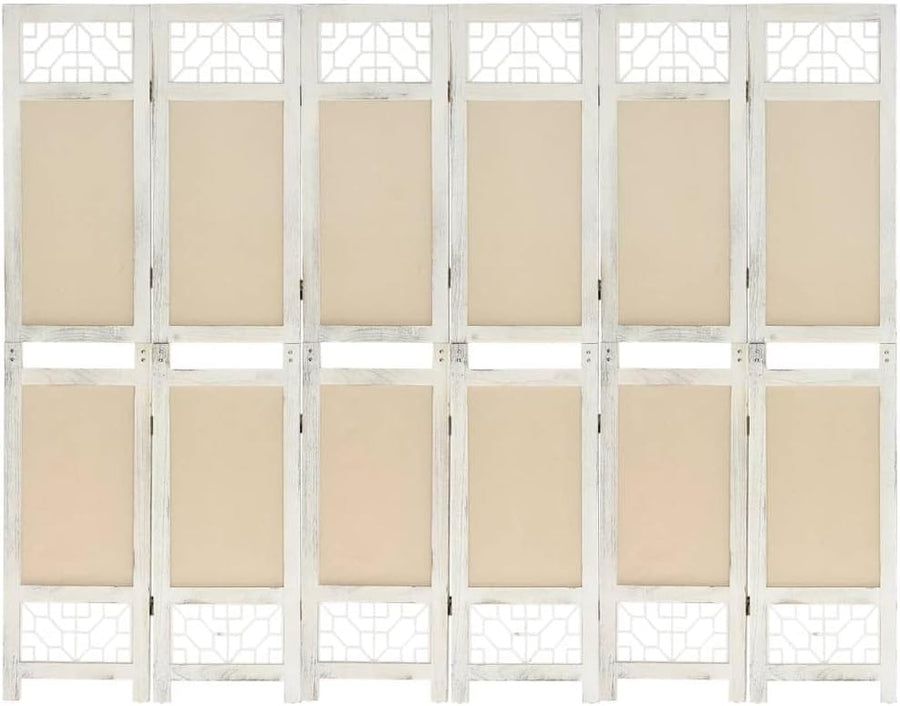6 Panel Folding Room Divider 210x165cm Cream Wood Privacy Screen