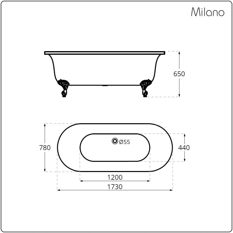 White Freestanding Roll Top Bath 1730x780mm Copper Ball Claw Feet