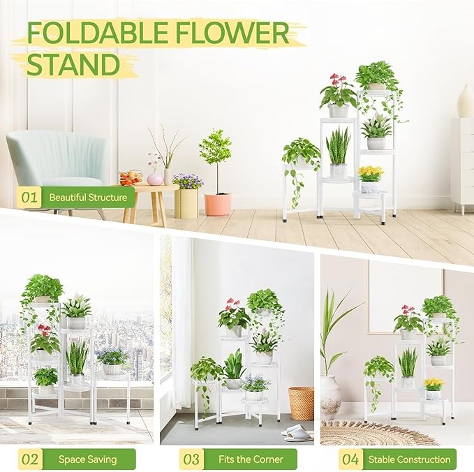 6 Tier White Metal Plant Stand Indoor Outdoor Corner Flower Shelf Display Rack