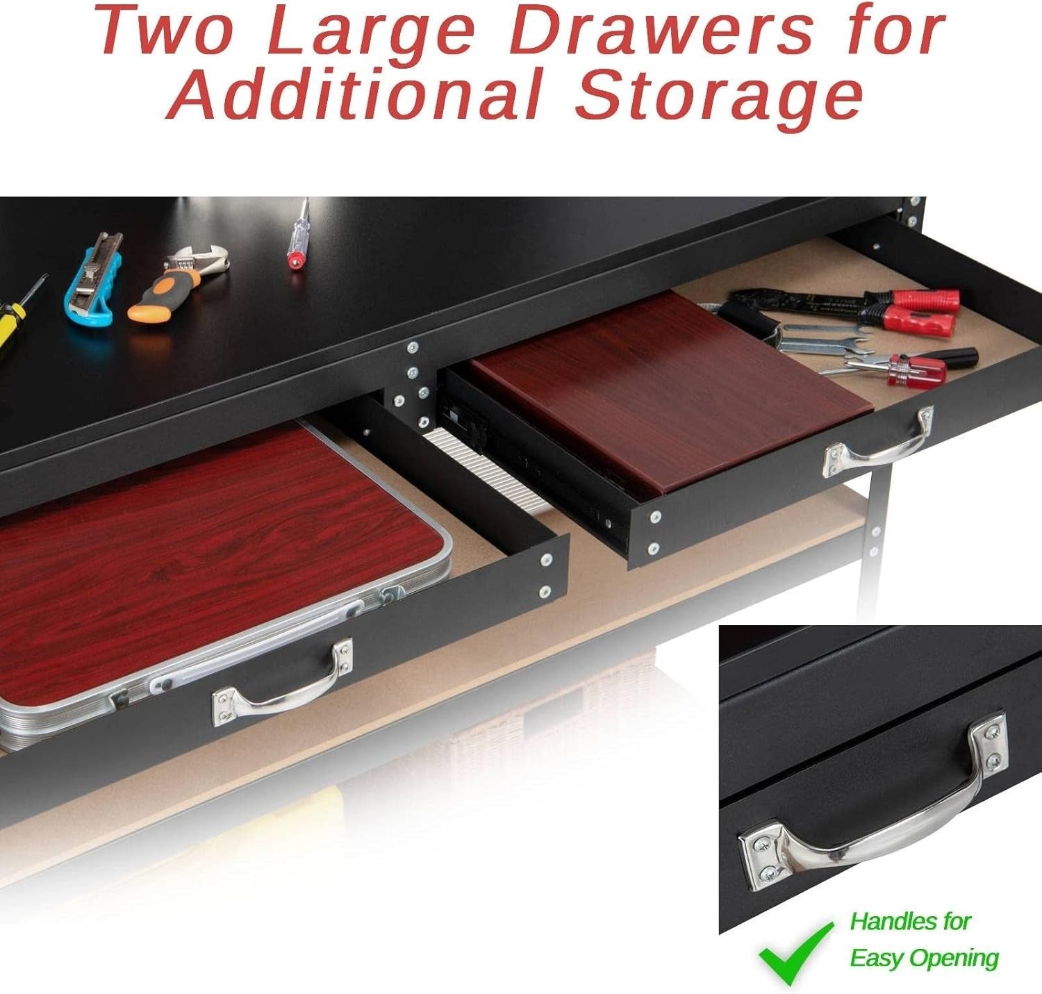 Heavy Duty Workbench with Pegboard Drawers Shelves 25 Hooks Garage Station