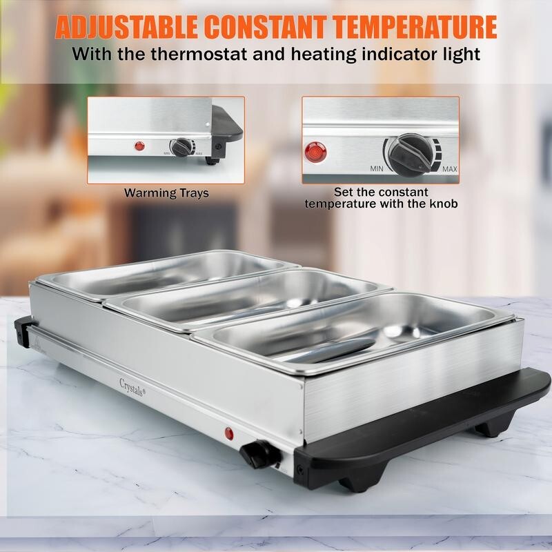 Electric Buffet Food Warmer Server 3x2.5L Hot Plate Adjustable Temp Tray