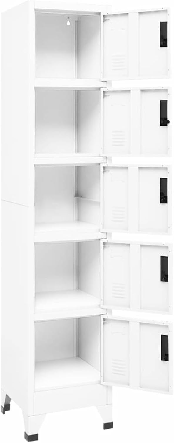 5 Door White Metal Locker Cabinet Lockable Steel Storage Cupboard Office Gym