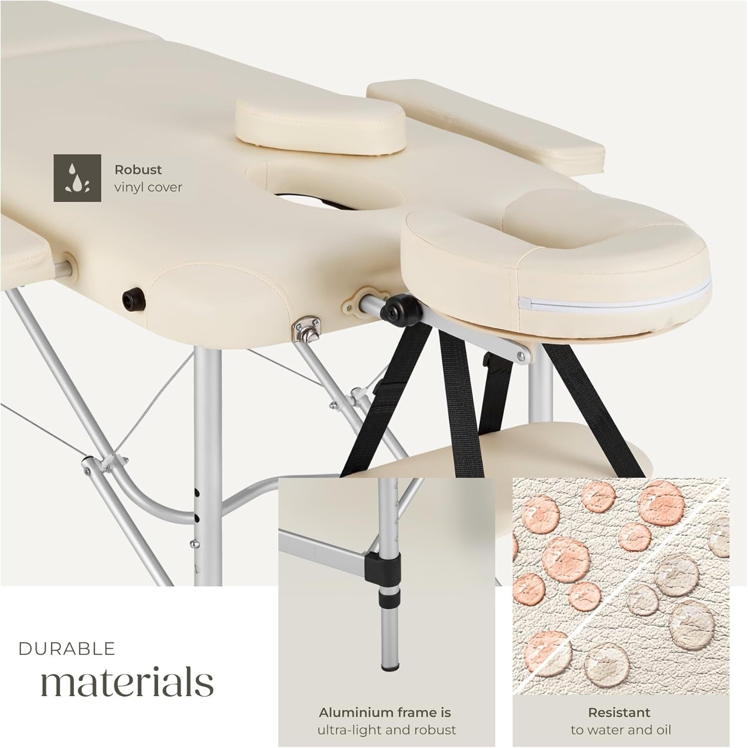 Portable 2 Section Massage Table Foldable Spa Beauty Bed 60cm Adjustable Beige