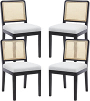 Black Rattan Dining Chairs Set of 4 Upholstered Mid Century Solid Wood Seats