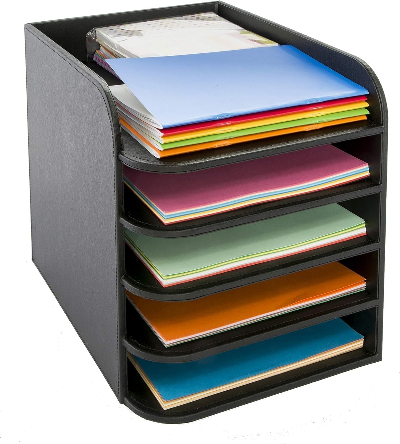 5-Tier Faux Leather Desk Letter Tray A4 File Organiser Paper Storage