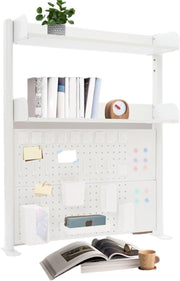 Clamp-On Desk Shelf Organizer Pegboard Bookshelf Space-Saving Shelf White