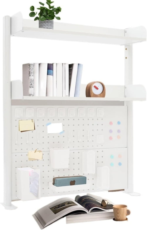 Clamp-On Desk Shelf Organizer Pegboard Bookshelf Space-Saving Shelf White