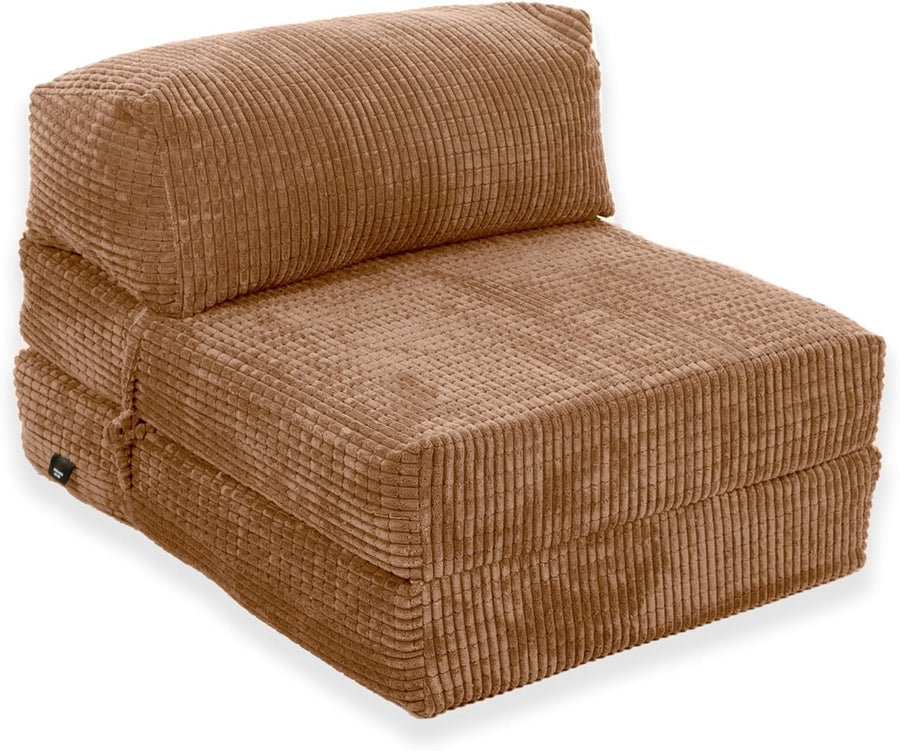 Fold Out Chair Bed Single Futon Budget Foam Mattress Corduroy Mocha Sofa