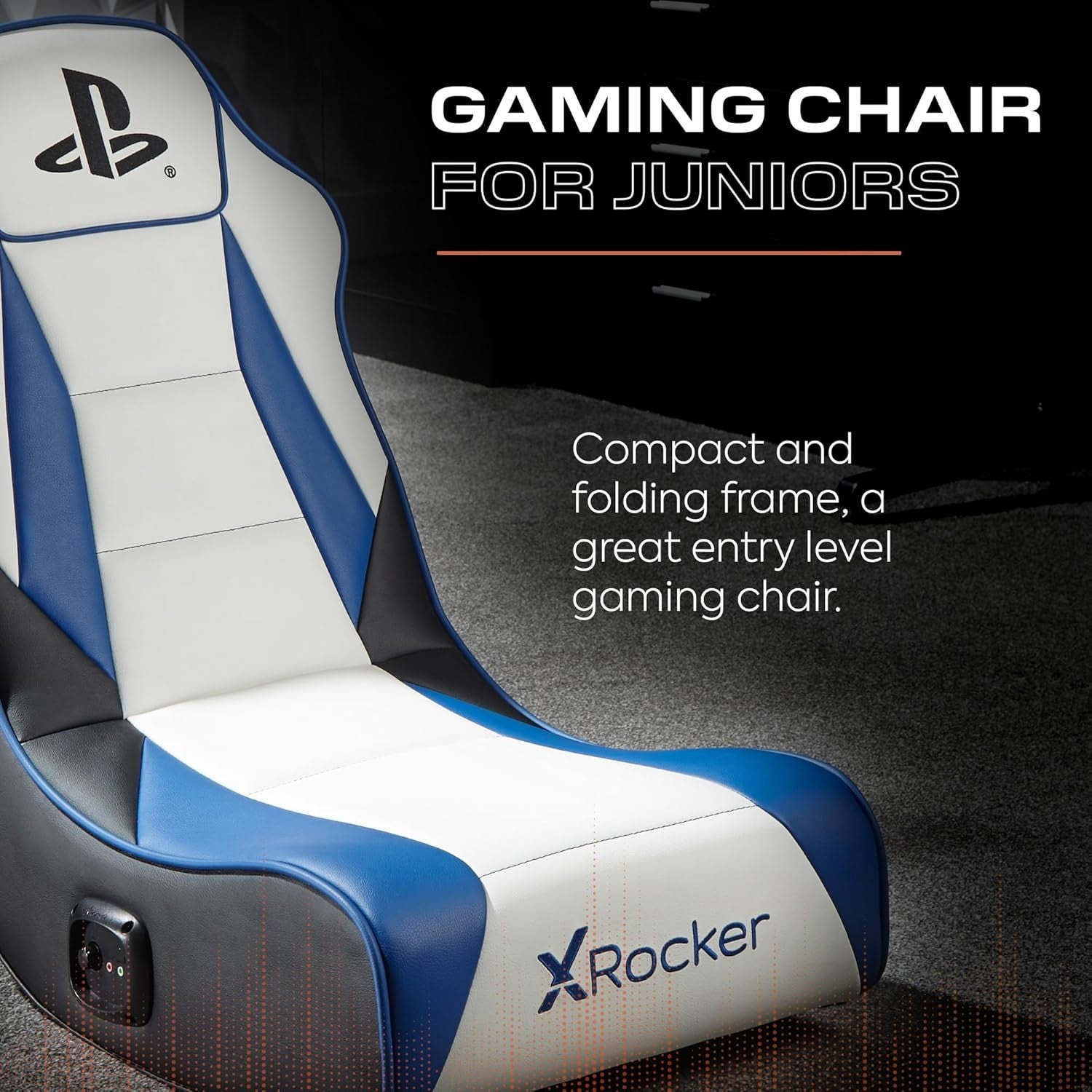 Floor Rocker Gaming Chair w/ Speakers Foldable White Blue
