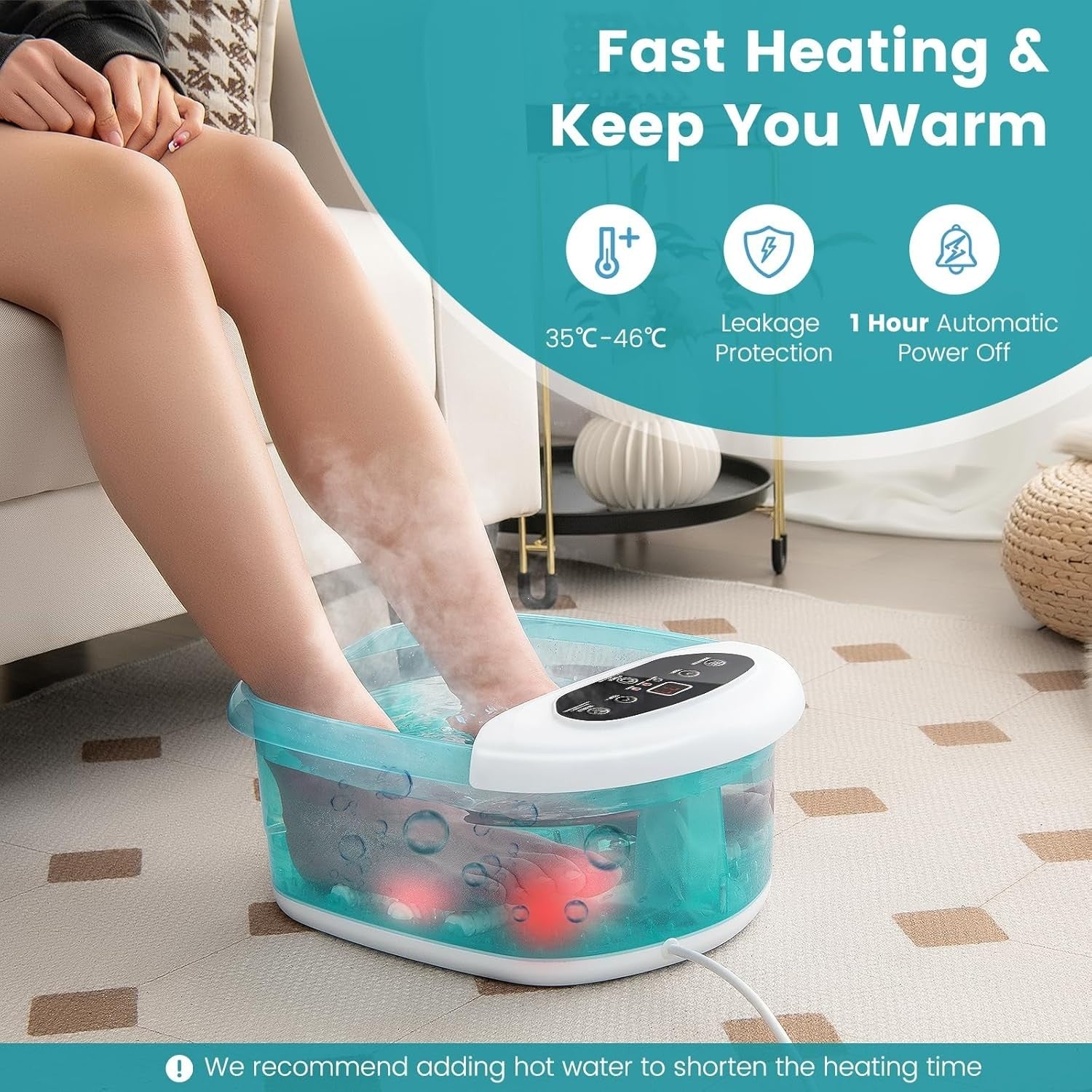 Foot Spa Massager with Heat & Bubbles, Vibration, 12 Rollers, Pedicure Tub