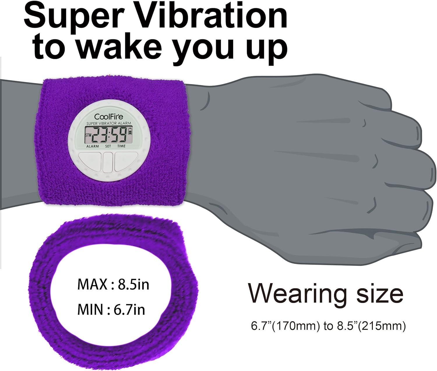 Silent Vibrating Alarm Watch Purple Wristband for Heavy Sleepers Hearing Impaire