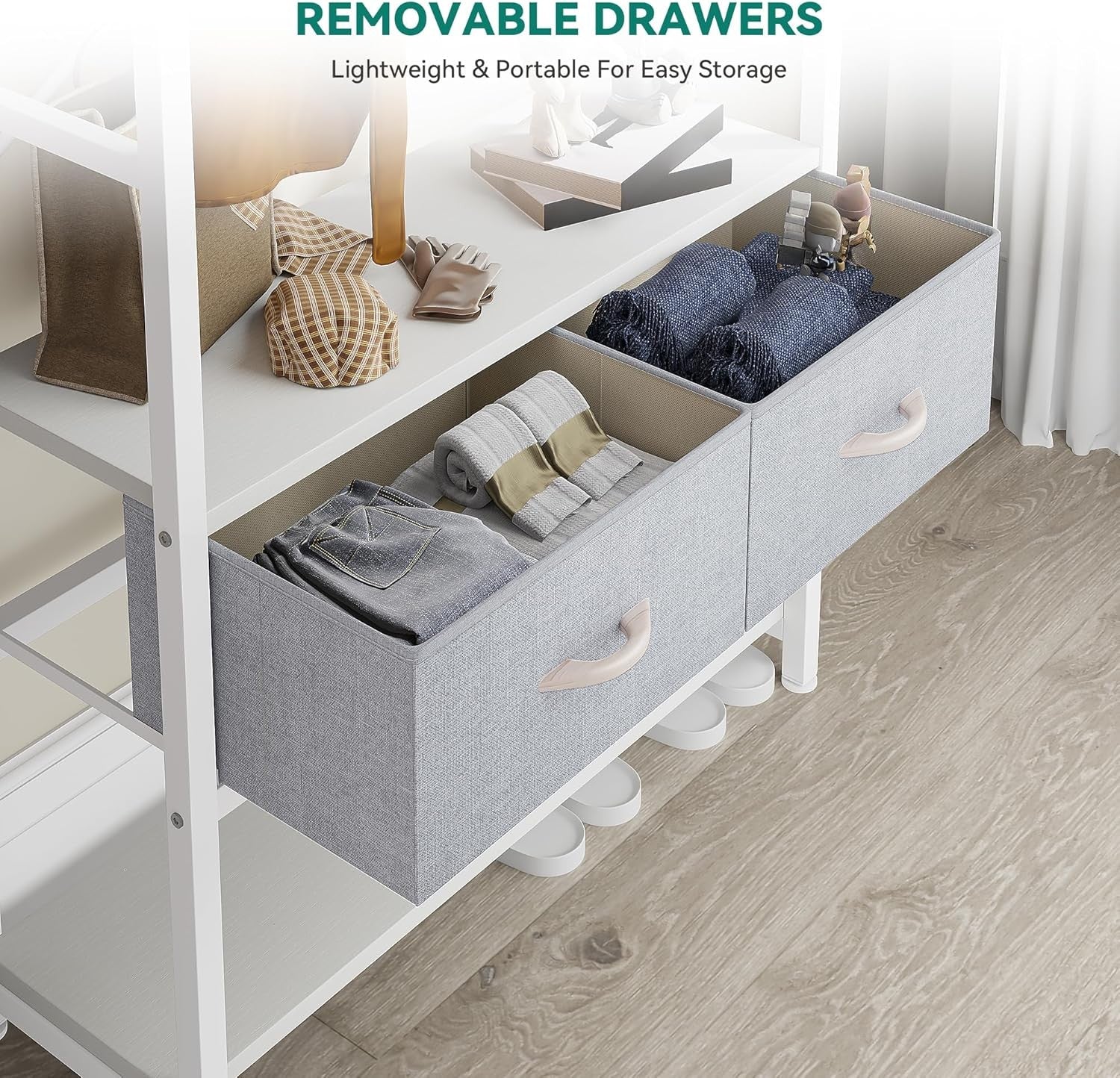 White Hall Tree Coat Rack with Bench | Metal Frame Shoe Storage & Drawers Stand