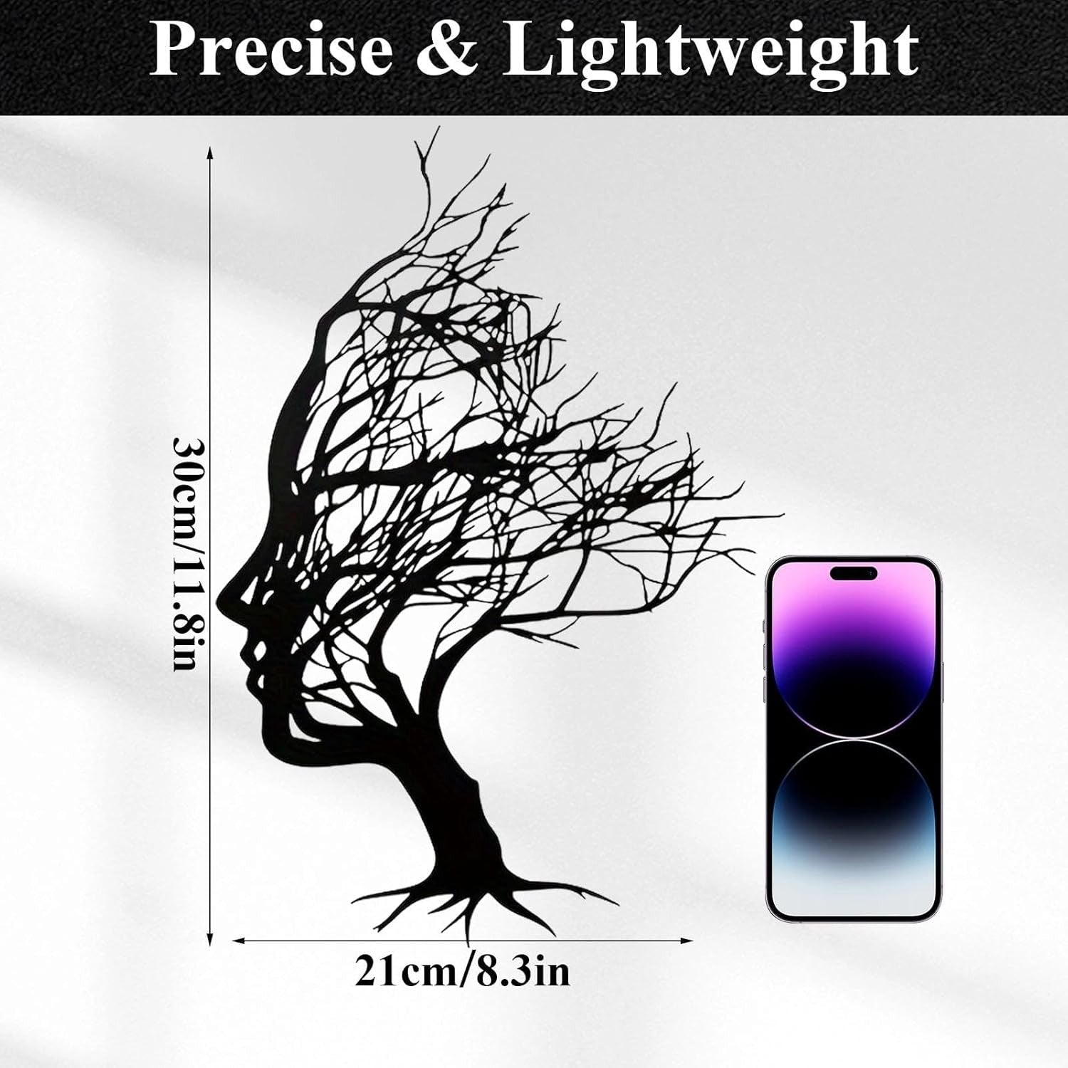 Black Metal Tree of Life Wall Sculpture – Abstract Hairline Art 30x21cm