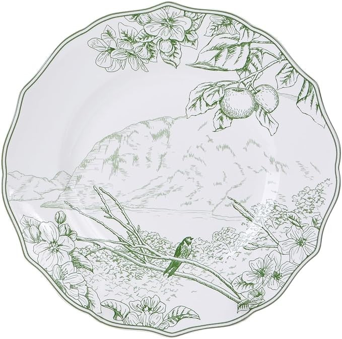 12pc White Green Porcelain Dinnerware Set Floral Plates Bowls Service for 4