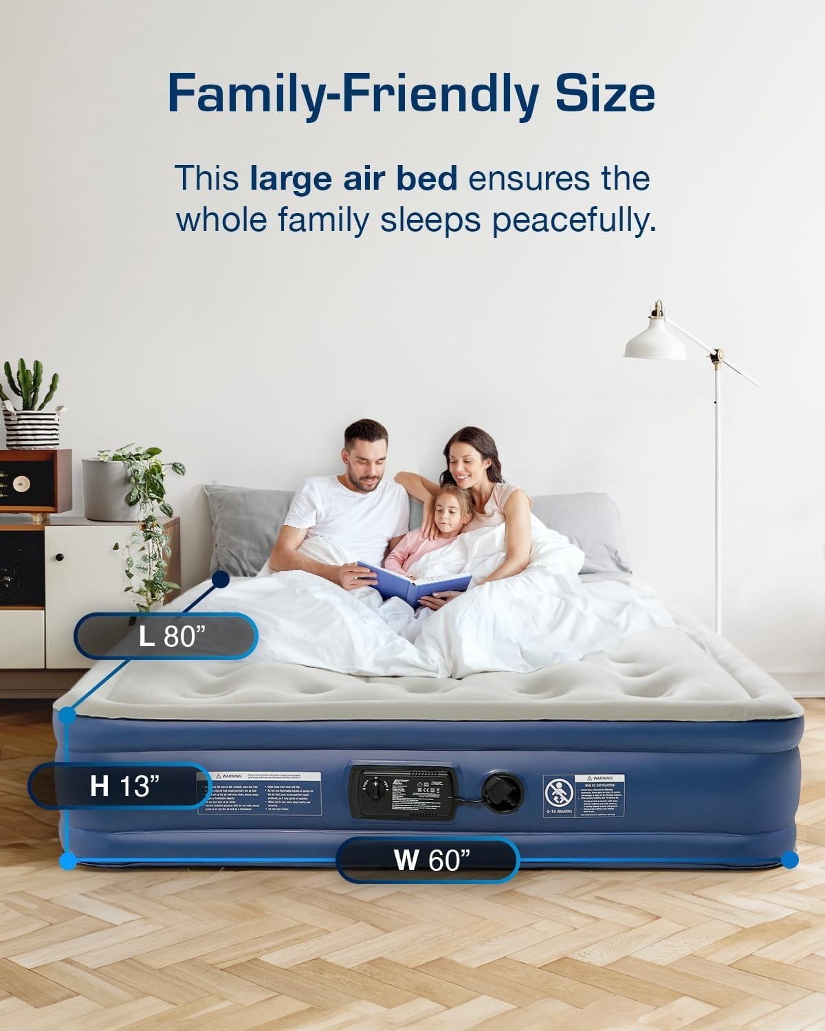 King Size Air Mattress 13" Raised Inflatable Bed w/ Electric Pump & Support