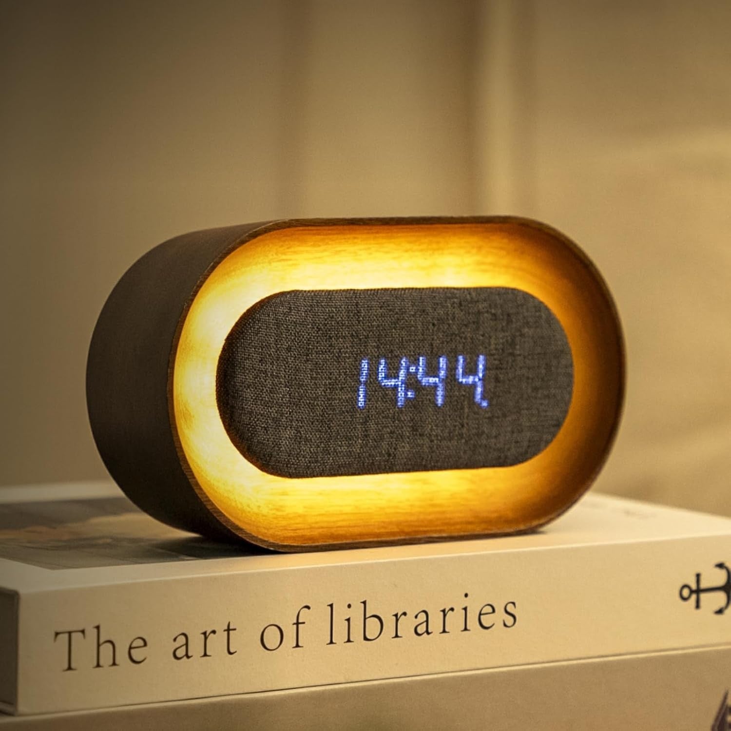 Wood LED Alarm Clock Ambient Light Touch Control Rechargeable Modern Bedside