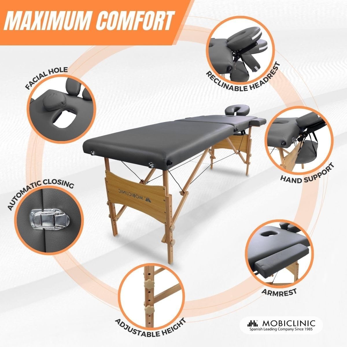 Portable Wooden Massage Table Foldable Adjustable Physiotherapy Bed Black