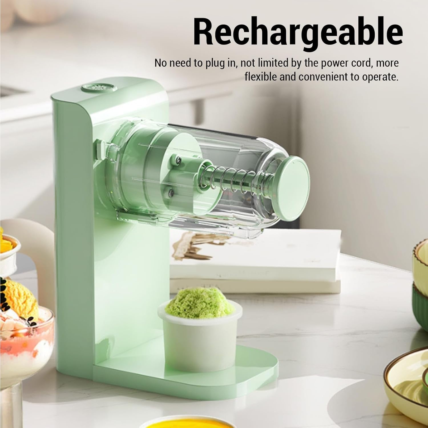 Electric Shaved Ice Maker Rechargeable Snow Cone Machine 13000RPM 200W