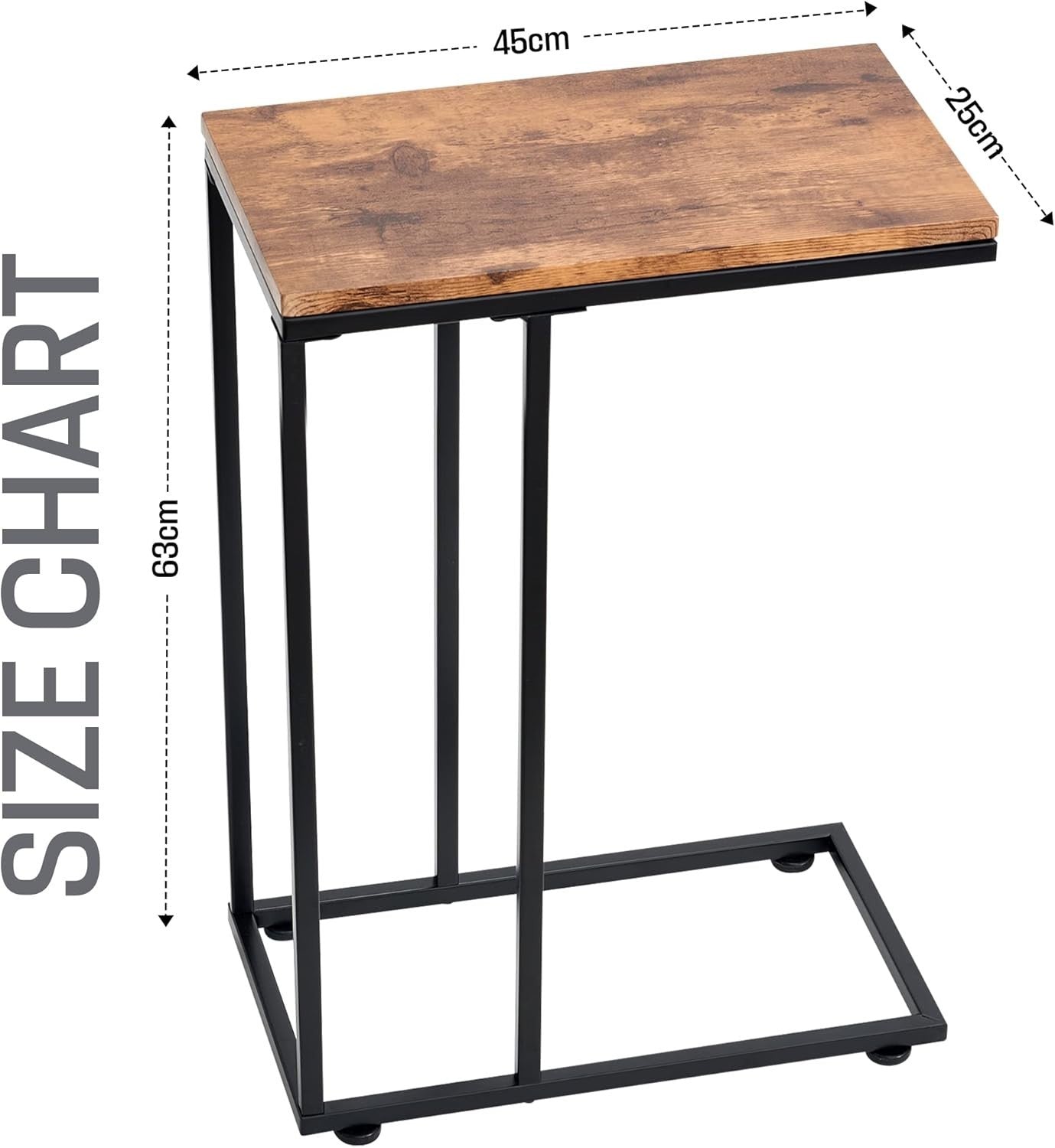 Rustic Wood C Shaped Side Table | Sofa Bed Laptop Snack Coffee Stand
