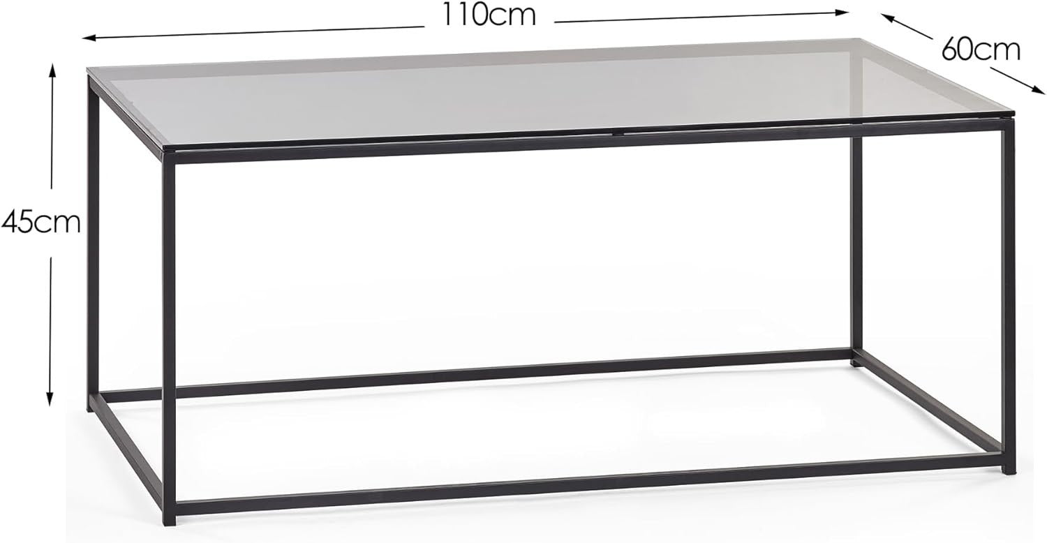 Rectangular Coffee Table, Smoked Glass & Black 110x60x45cm
