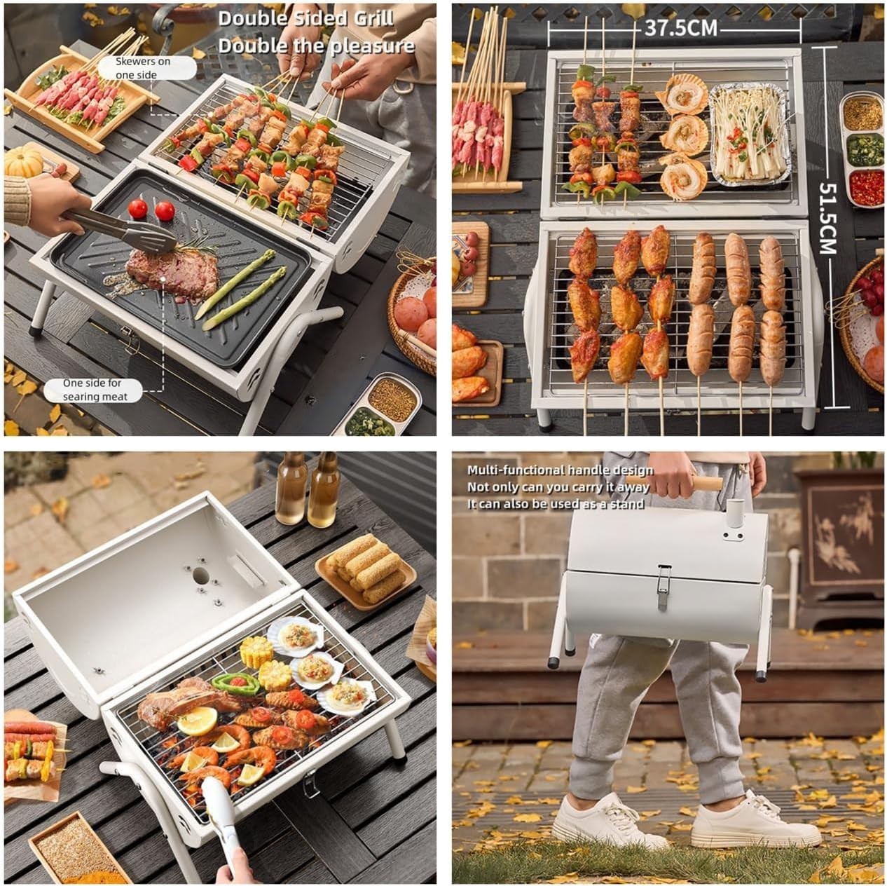 Portable Stainless Steel Charcoal BBQ Grill Foldable Double-Sided