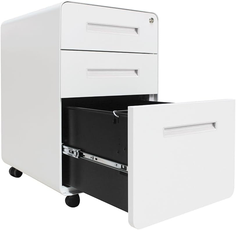 White 3 Drawer Lockable Mobile File Cabinet 51x40x63.5cm