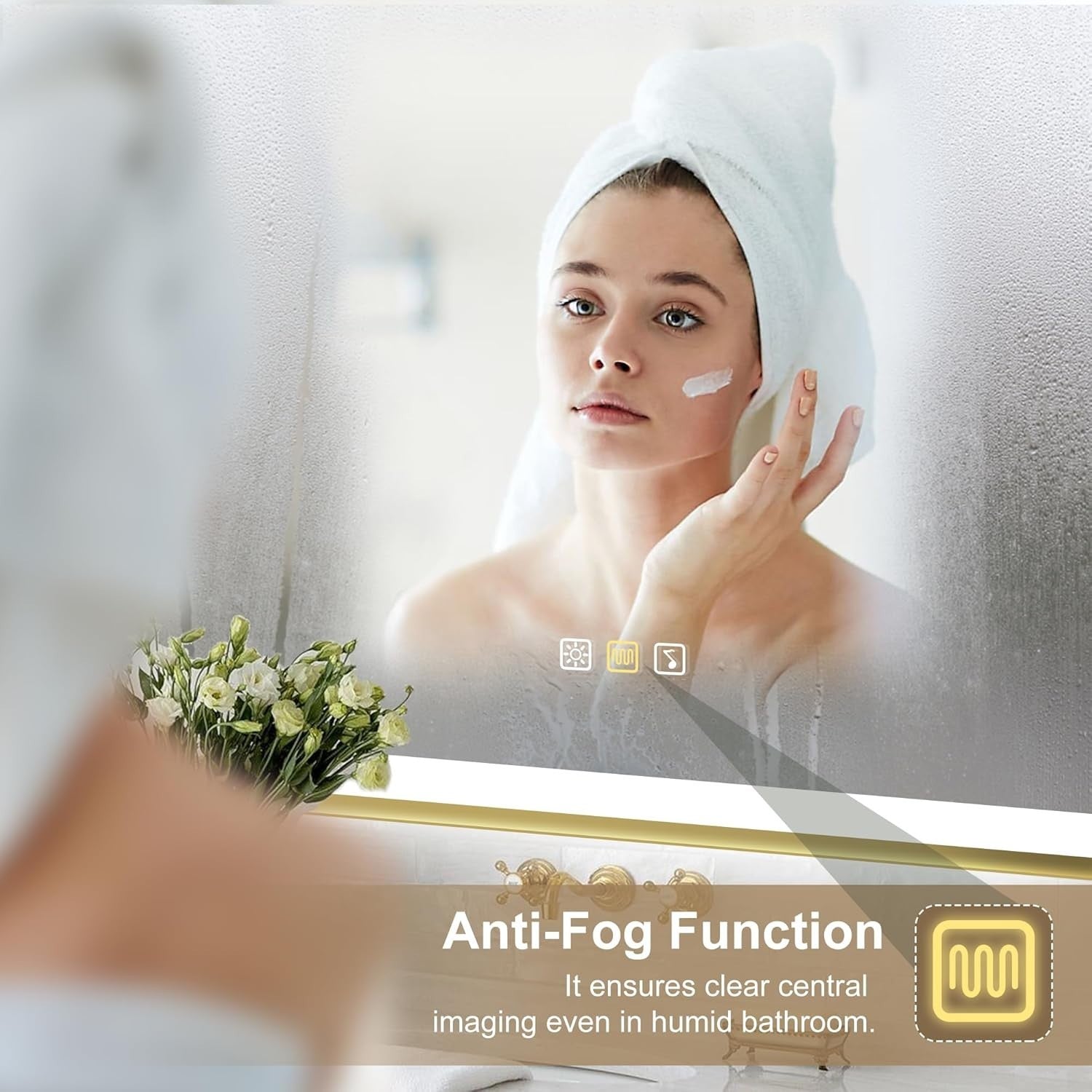 LED Bathroom Mirror 100x70cm Anti-Fog, Waterproof, Dimmable, Memory