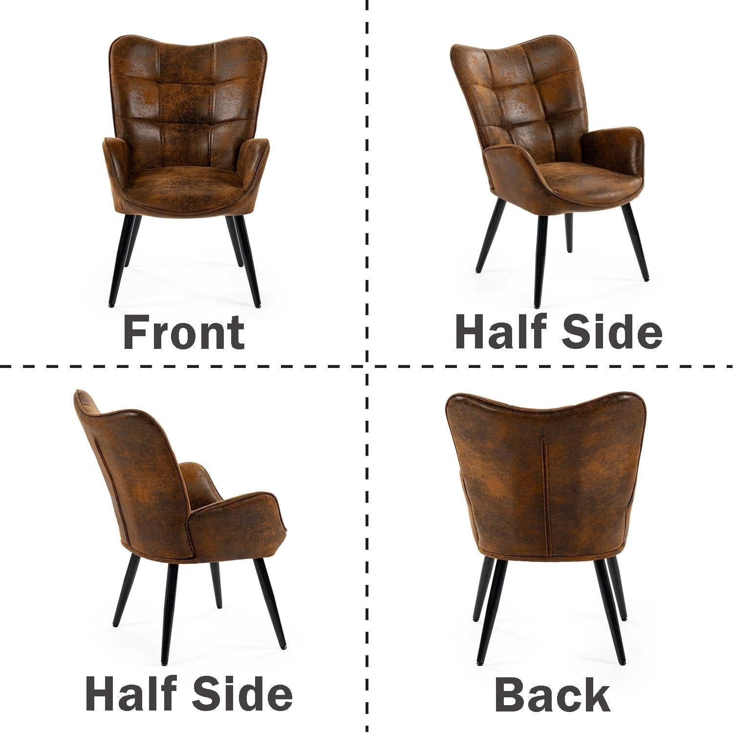 Brown Suede Wingback Accent Armchair with Padded Seat & Metal Legs