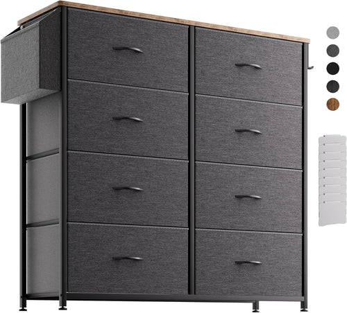 8 Drawer Dark Grey Storage Cabinet w/ Side Pocket & Labels 80x30x97cm