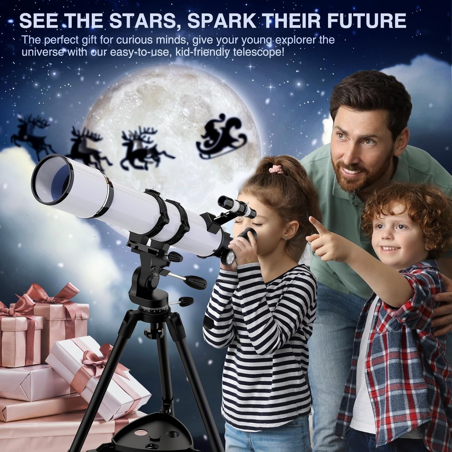 90mm Refractor Telescope White for Adults & Beginners 800mm Focal Length